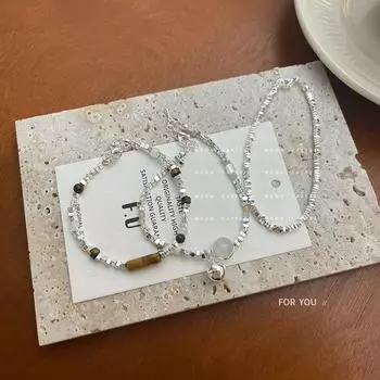 Браслет из серебра и камня кошачий глаз в стиле ретро