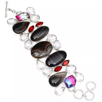 Браслет из серого ботсванского агата и белого топаза 7-8 дюймов