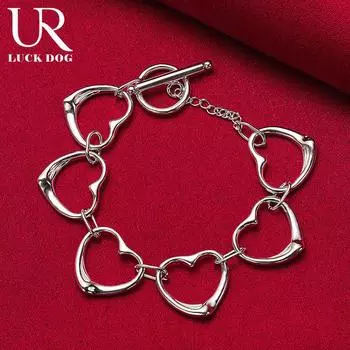 Браслет из шести сердец из стерлингового серебра 925 пробы, модные свадебные украшения 20CM