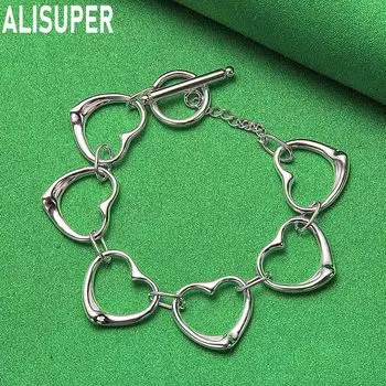 Браслет из шести сердец из стерлингового серебра 925 пробы, модные свадебные украшения 20CM