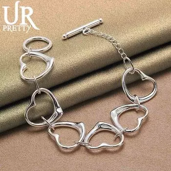 Браслет из шести сердец из стерлингового серебра 925 пробы, модные свадебные украшения 20CM