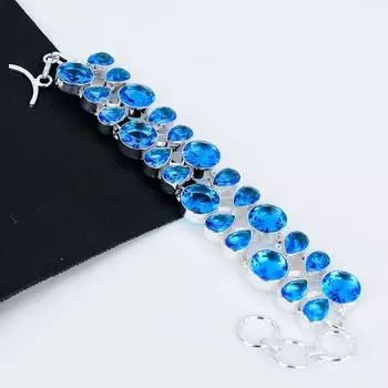 Браслет из швейцарского голубого топаза. Драгоценный камень из швейцарского голубого топаза. Браслет из стерлингового серебра 925 пробы ручной работы. Синий ювелирный браслет для подарка. Ювелирные изделия для матери. 8 синий