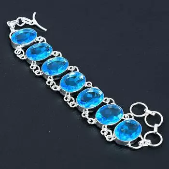 Браслет из швейцарского голубого топаза, ювелирный браслет из стерлингового серебра 925 пробы, ювелирный браслет из швейцарского голубого топаза для женщин, подарки для нее 8 синий