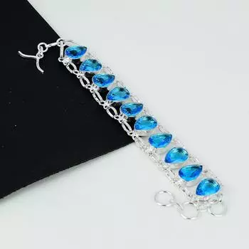 Браслет из швейцарского синего топаза Браслет из стерлингового серебра 925 пробы ручной работы с драгоценным камнем из синего топаза Браслет из швейцарского синего топаза для подарка Браслет для нее 8 синий