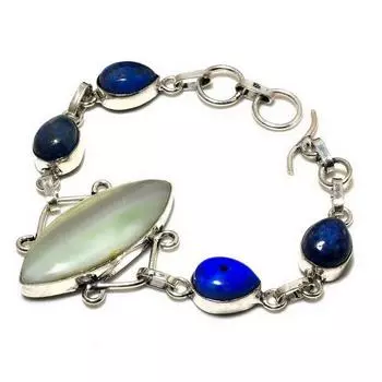 Браслет из швейцарского зеленого опала, лазурита 925 пробы, посеребренный, 6–8 дюймов