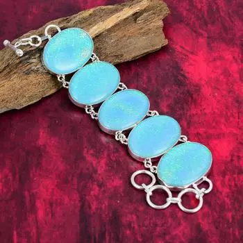 Браслет из синего австралийского опала, браслет из стерлингового серебра 925 пробы, ювелирные изделия ручной работы, регулируемый браслет-цепочка для нее 8 Inches With Adjustable синий