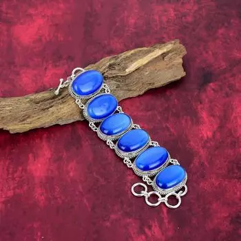 Браслет из синего кошачьего глаза, браслет из цельного серебра 925 пробы, браслет ручной работы с регулируемой цепочкой Adjustable with 8 inches синий