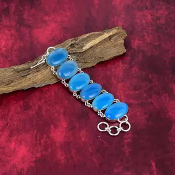 Браслет из синего кошачьего глаза, браслет из цельного серебра 925 пробы, браслет ручной работы с регулируемой цепочкой Adjustable with 8 inches синий