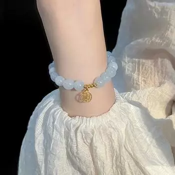 Браслет из синтетического аквамарина с символом Цай, женский, легкий, роскошный, темпераментный, в китайском стиле, богатый, богатый, ювелирный браслет