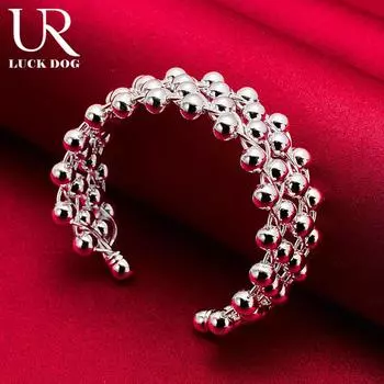 Браслет из скользящего бисера из стерлингового серебра 925 пробы, модные свадебные украшения 55MM