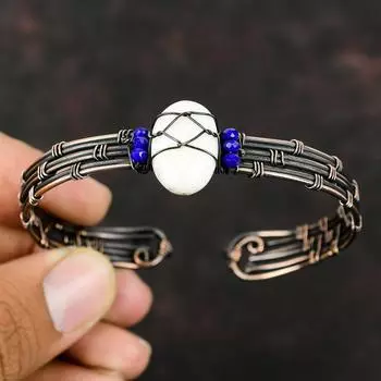 Браслет из сколецита, бусины из лазурита, манжеты, ювелирные изделия из медной проволоки, регулируемый браслет, манжета ручной работы из драгоценных камней, браслет из медной проволоки, обернутый браслетом