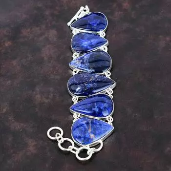 Браслет из содалита Браслет из драгоценных камней Ювелирные изделия ручной работы Браслет из стерлингового серебра 925 пробы Регулируемый браслет-цепочка Ювелирные изделия из содалита Подарок на помолвку Adjustable