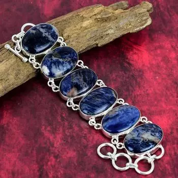 Браслет из содалита, украшения из натуральных драгоценных камней, браслет из стерлингового серебра 925 пробы, красивые украшения из содалита для мамы 8 Inches With Adjustable синий