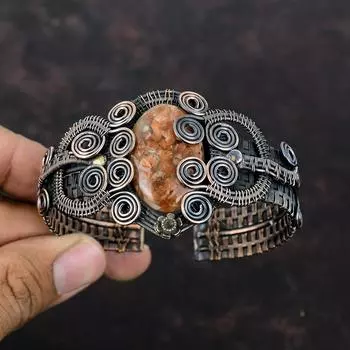 Браслет из солнечного камня, браслет из медной проволоки, браслет-манжета, регулируемый браслет, ювелирные изделия из солнечного камня, браслет ручной работы, медные украшения, подарок для мамы