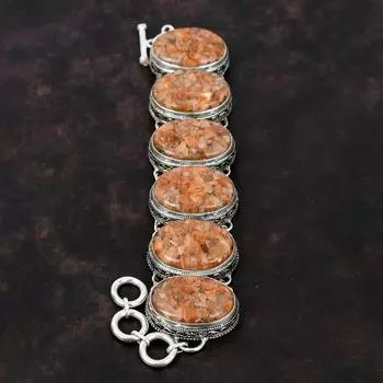 Браслет из солнечного камня, браслет из стерлингового серебра 925 пробы, драгоценный камень, винтажный браслет, изысканные ювелирные изделия, регулируемый браслет-цепочка, браслет ручной работы для подарка Adjustable