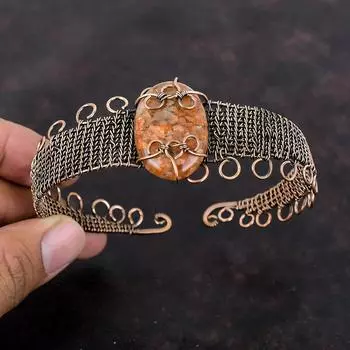 Браслет из солнечного камня, медная проволока, браслет-манжета, регулируемый браслет, ювелирные изделия из солнечного камня, драгоценные камни, манжеты ручной работы, медные украшения, подарок на годовщину
