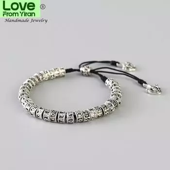 Браслет из сплава тибетского буддизма с мантрой из шести слов, черный узел, состаренный металлический амулет, браслет для мужчин