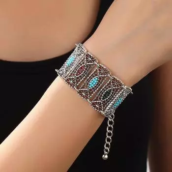 Браслет из сплава в стиле ретро в этническом стиле, богемный резной браслет с полыми бриллиантами
