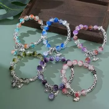 Браслет из стеклянных бусин, цветная смесь, украшение на запястье, женский браслет с изображением кошки, сделанным фотографией фиолетовый