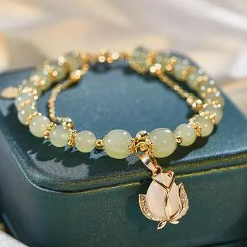 Браслет из стеклянных бусин для женщин, браслет с подвеской в виде тюльпана, регулируемый браслет из сплава, женские украшения