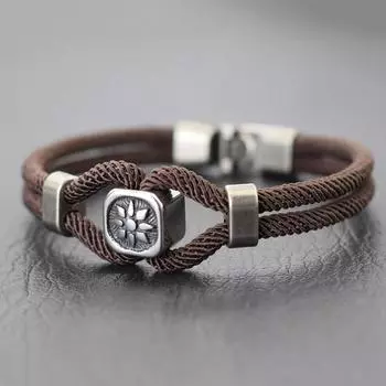 Браслет из стерлингового серебра 4 мм с изображением подсолнуха для мужчин из нержавеющей стали, плетеный красный персонализированный браслет на руку, ювелирное изделие для мальчиков, подарок жёлтый