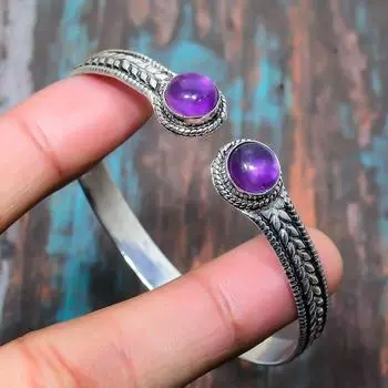 Браслет из стерлингового серебра 925 драгоценных камней аметиста ручной работы регулируемый для нее Adjustable фиолетовый