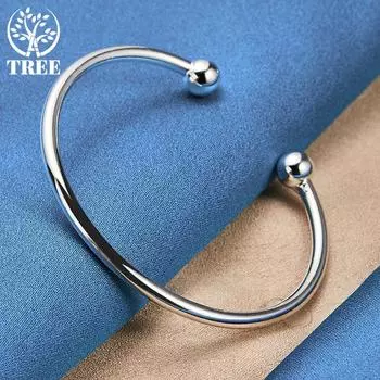 Браслет из стерлингового серебра 925 пробы, 4 мм, гладкий однотонный браслет из бисера, запонки, ювелирные изделия