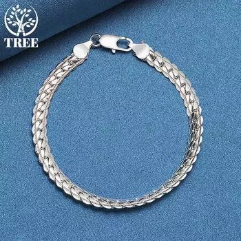 Браслет из стерлингового серебра 925 пробы, 6 мм, 18/19/20 см, плоская боковая цепочка, ювелирные изделия с застежкой-лобстером 18cm