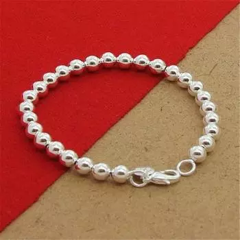 Браслет из стерлингового серебра 925 пробы, 6 мм, 8 дюймов, четки, браслет для женщин, вечерние, очаровательные ювелирные изделия, подарок