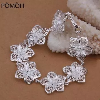 Браслет из стерлингового серебра 925 пробы, цепочка с цветком, элегантные красивые ювелирные изделия, свадебные браслеты для женщин, милые свадебные браслеты 20 см, 8 дюймов