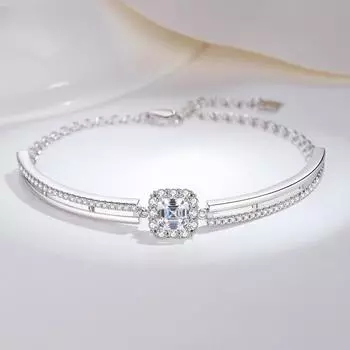 Браслет из стерлингового серебра 925 пробы для женщин, европейский и американский ретро-модный браслет Asscher с бриллиантами, регулируемый браслет 925