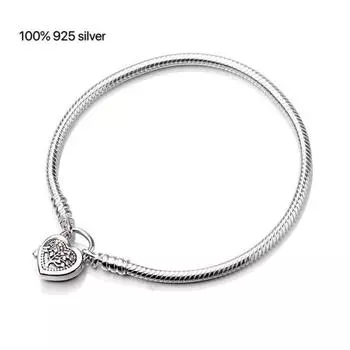 Браслет из стерлингового серебра 925 пробы для женщин, подходит для оригинальных подвесок в виде змеи в форме сердца с любовью, ювелирных изделий 19cm