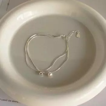 Браслет из стерлингового серебра 925 пробы, двухслойный шарик с жемчугом, браслет из змеиной кости, женский новый модный темперамент, дикая ниша, корейский стиль, легкая роскошь 925