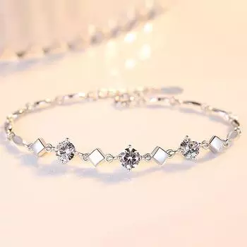 Браслет из стерлингового серебра 925 пробы, инкрустированный ромбами и цирконами, японский и корейский женский браслет, геометрический квадрат, простые ювелирные изделия ручной работы Adjustable size