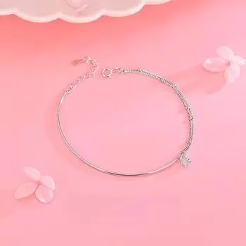 Браслет из стерлингового серебра 925 пробы, корейская версия, инкрустированный цирконом, браслет из изогнутой трубки, простой браслет с пятиконечной звездой, двухслойный браслет с одним бриллиантом Adjustable size