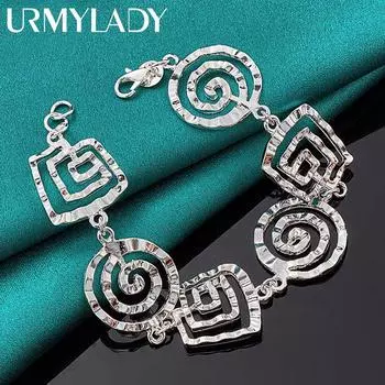 Браслет из стерлингового серебра 925 пробы круглый/квадратный вихревой браслет для женщин, свадебные украшения, модные украшения 20cm