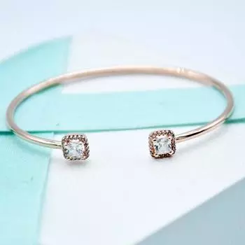 Браслет из стерлингового серебра 925 пробы, квадратный блеск розы с кристаллами, открытый браслет, подходит для женщин, подвеска из бисера, модные ювелирные изделия, кастрюля 16cm