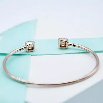 Браслет из стерлингового серебра 925 пробы, квадратный блеск розы с кристаллами, открытый браслет, подходит для женщин, подвеска из бисера, модные ювелирные изделия, кастрюля 16cm