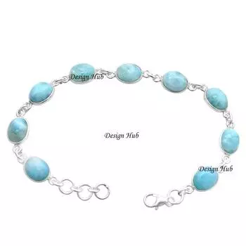Браслет из стерлингового серебра 925 пробы Ларимар, браслет с драгоценными камнями, женский браслет, браслет ручной работы, подарок на Рождество 7.5 синий