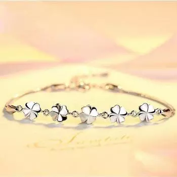 Браслет из стерлингового серебра 925 пробы, модный браслет с четырьмя листами клевера, новый женский браслет, ювелирные изделия 925