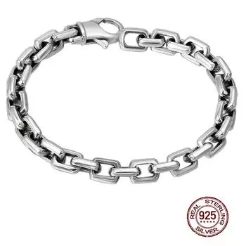 Браслет из стерлингового серебра 925 пробы, мужская мода, индивидуальное ретро тайское серебро Dominer, квадратное кольцо в стиле хип-хоп, панк, бутик ювелирных изделий 18cm