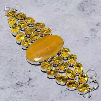 Браслет из стерлингового серебра 925 пробы, натуральный желтый септарин, цитрин, 7-8 дюймов G2E62