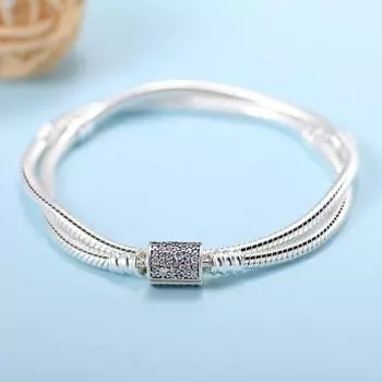 Браслет из стерлингового серебра 925 пробы, паве, пряжка-ковш, браслет с двойной петлей, браслет из змеиной кости 21cm