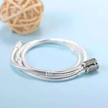 Браслет из стерлингового серебра 925 пробы, паве, пряжка-ковш, браслет с двойной петлей, браслет из змеиной кости 21cm