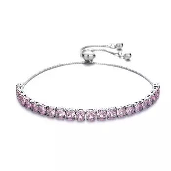 Браслет из стерлингового серебра 925 пробы Розовый циркон Кристалл Регулируемый браслет для женских ювелирных изделий розовый