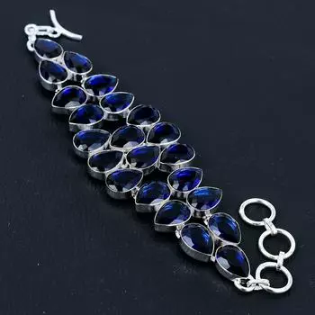 Браслет из стерлингового серебра 925 пробы ручной работы с синим сапфиром, серебряный браслет с драгоценным камнем, браслет с синим сапфиром, браслет унисекс с сапфиром 8 синий