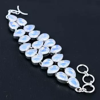 Браслет из стерлингового серебра 925 пробы ручной работы с драгоценным камнем из молочного опала, серебряный браслет из опала, браслет из молочного опала для женщин, браслет унисекс для подарков 8 белый