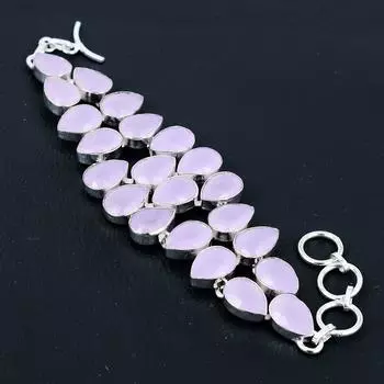 Браслет из стерлингового серебра 925 пробы ручной работы с розовым кварцем, серебряный браслет, браслет из розового кварца для женщин, браслет унисекс для подарков 8 розовый