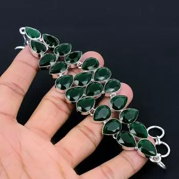 Браслет из стерлингового серебра 925 пробы ручной работы с изумрудным драгоценным камнем, серебряный браслет, изумрудный браслет для женщин, изумрудный браслет унисекс для подарков 8 зелёный