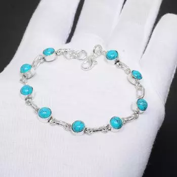 Браслет из стерлингового серебра 925 пробы ручной работы с бирюзой, натуральный бирюзовый драгоценный камень, бирюзовый ювелирный браслет для подарков 8 зелёный